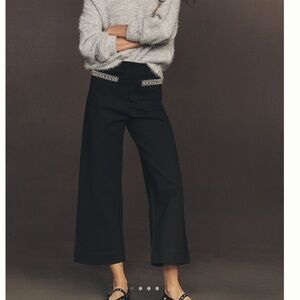Anthropologie COLETTE Cropped Wide-Leg Rhinestone Pocket Pants Maeve NEW 26